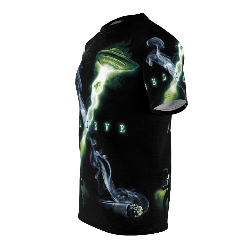 X-Files inspired t-shirt design featuring alien and UFO imagery - men left