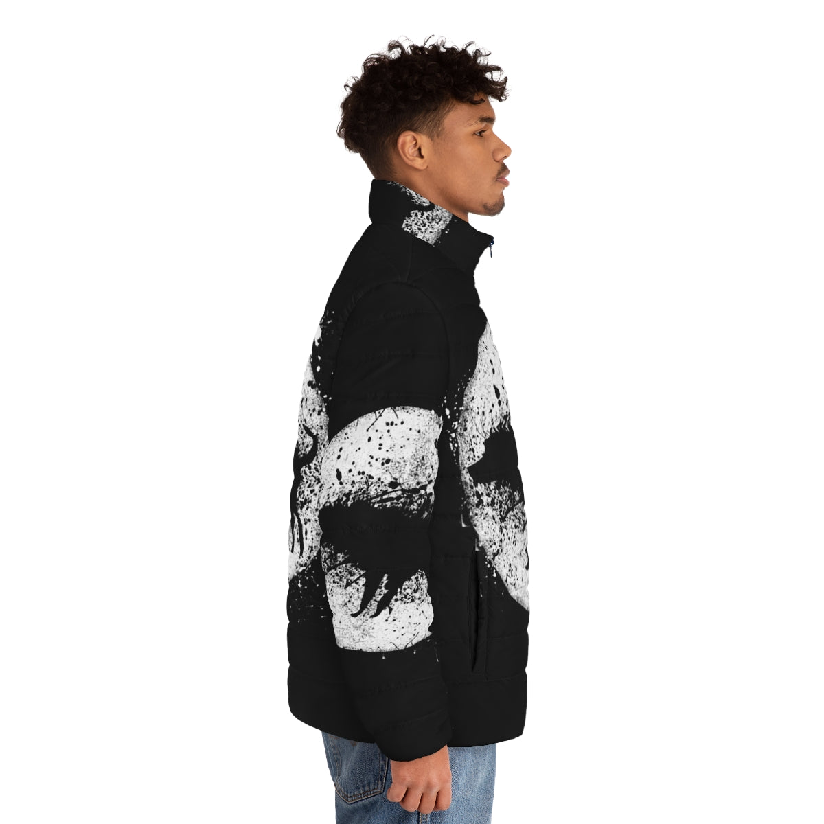 Banksy Splash Dog and Moon Puffer Jacket featuring street art inspired design - men side right