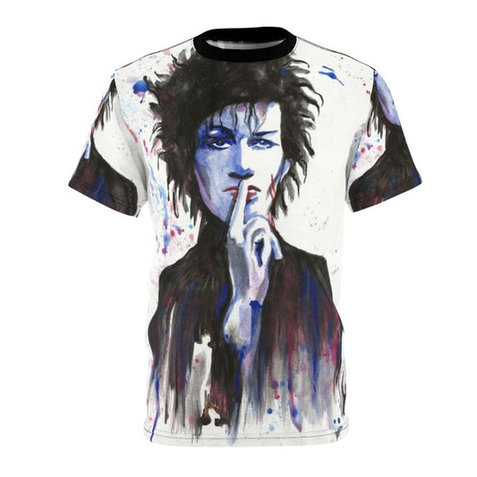 Watercolor-style t-shirt design featuring the image of Daniel Ash, the musician known for his work with the band Bauhaus