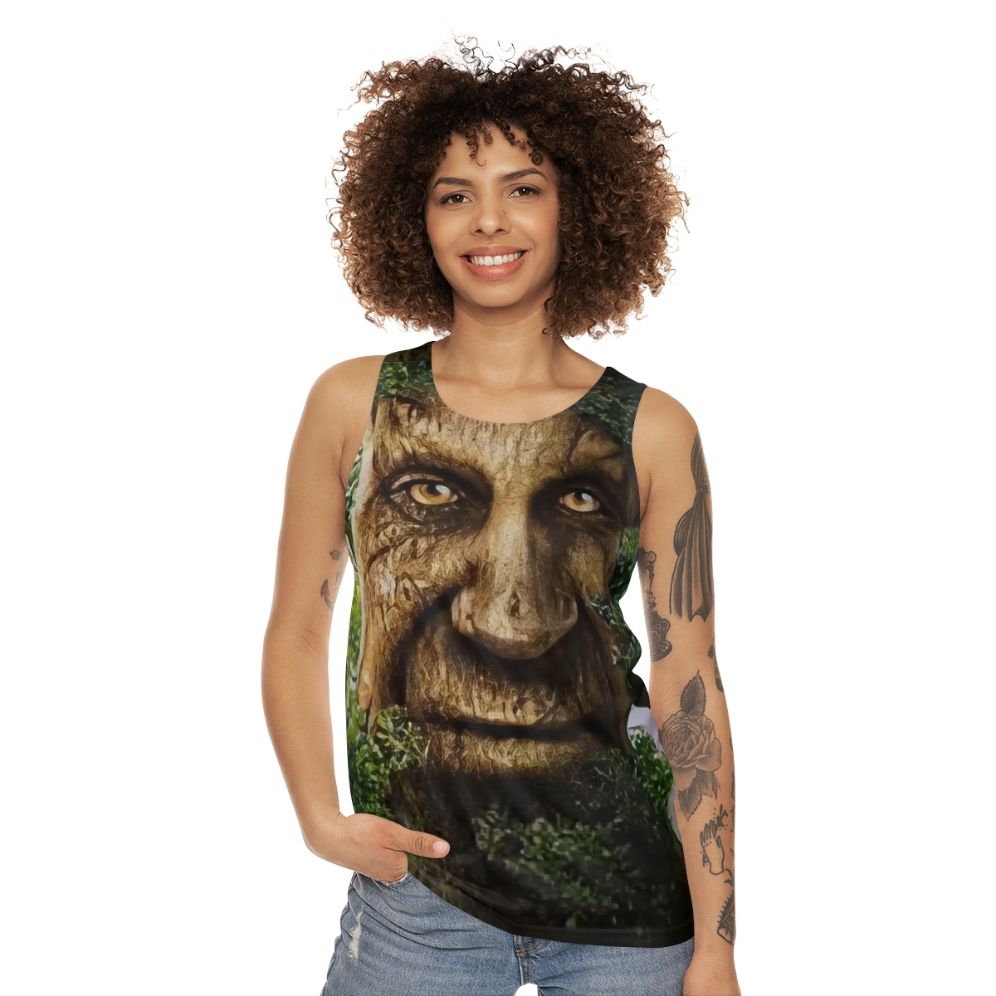 Unisex tank top with a wise tree meme design - women