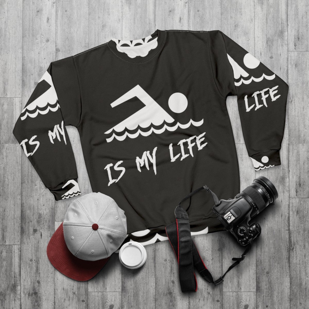 Swimming Is My Life Sweatshirt for Swimmers and Aquatic Sports Enthusiasts - flat lay