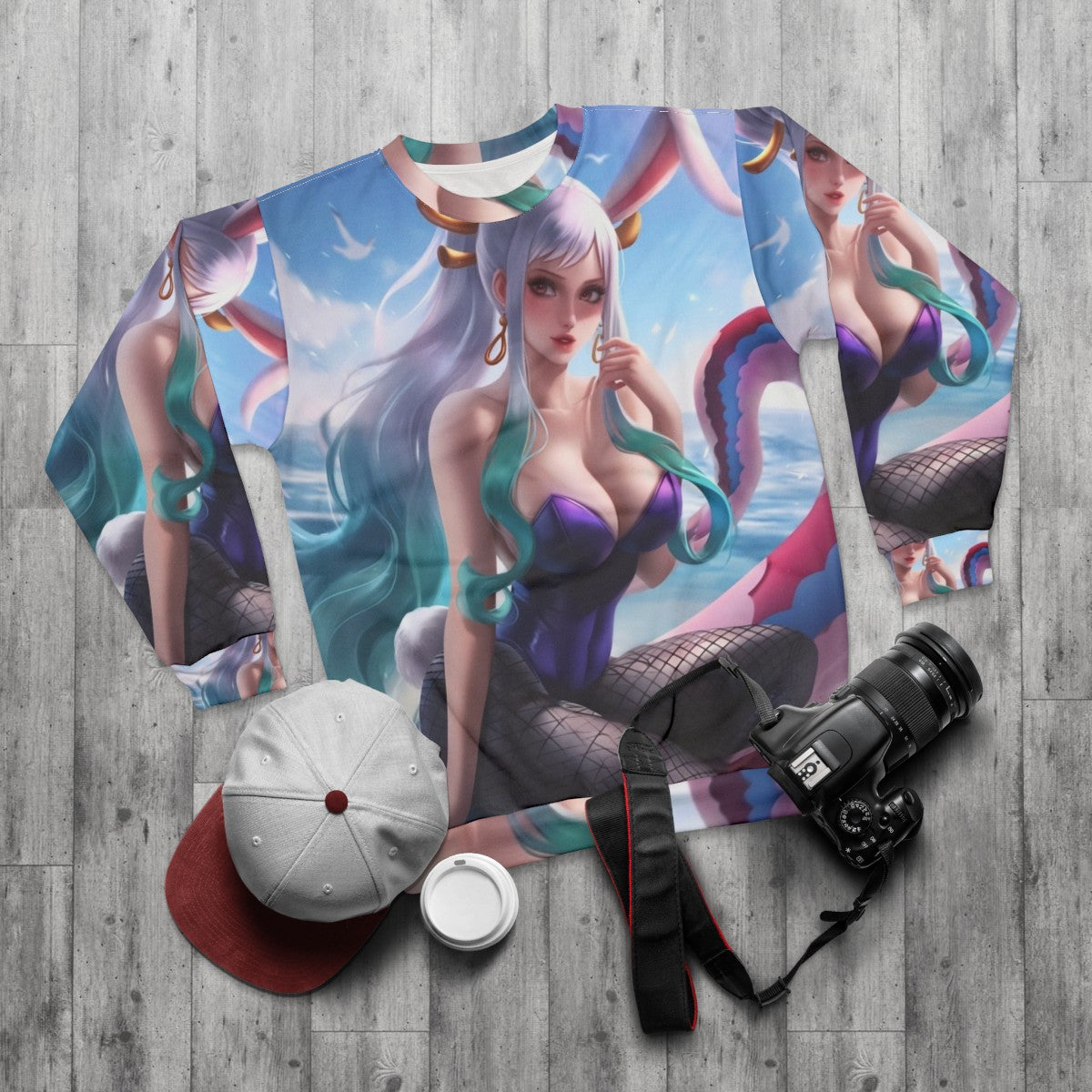 Kawaii Anime Girl Oni Princess Sweatshirt - flat lay