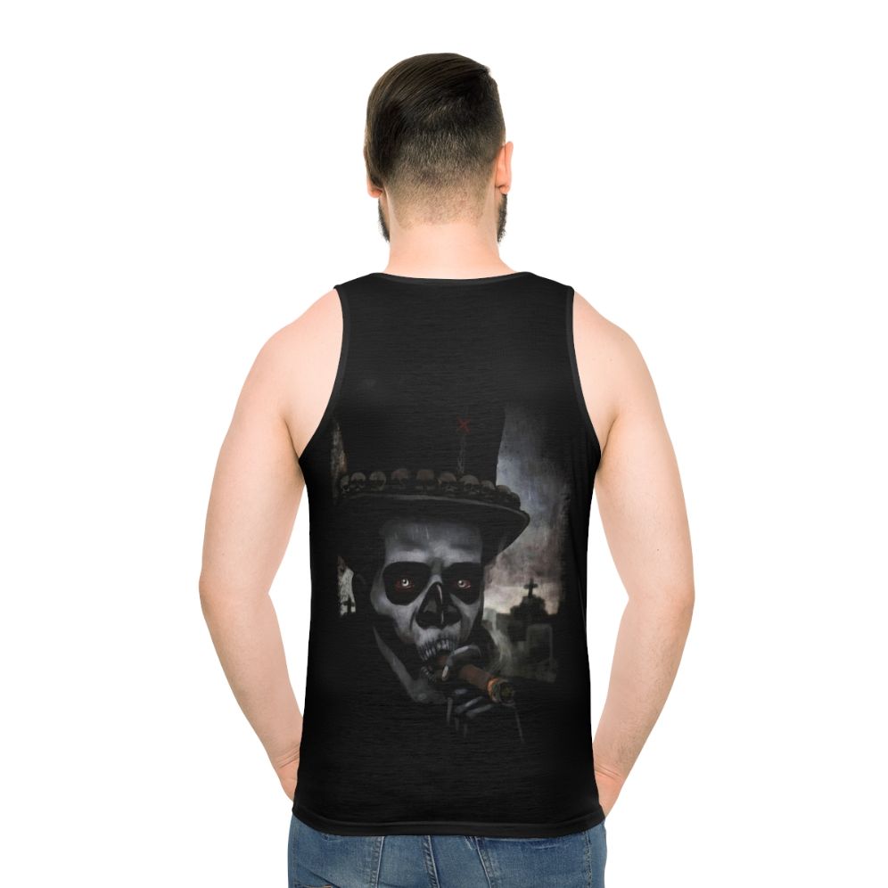 Voodoo Unisex Tank Top with Baron Samedi and Papa Legba Imagery - men back