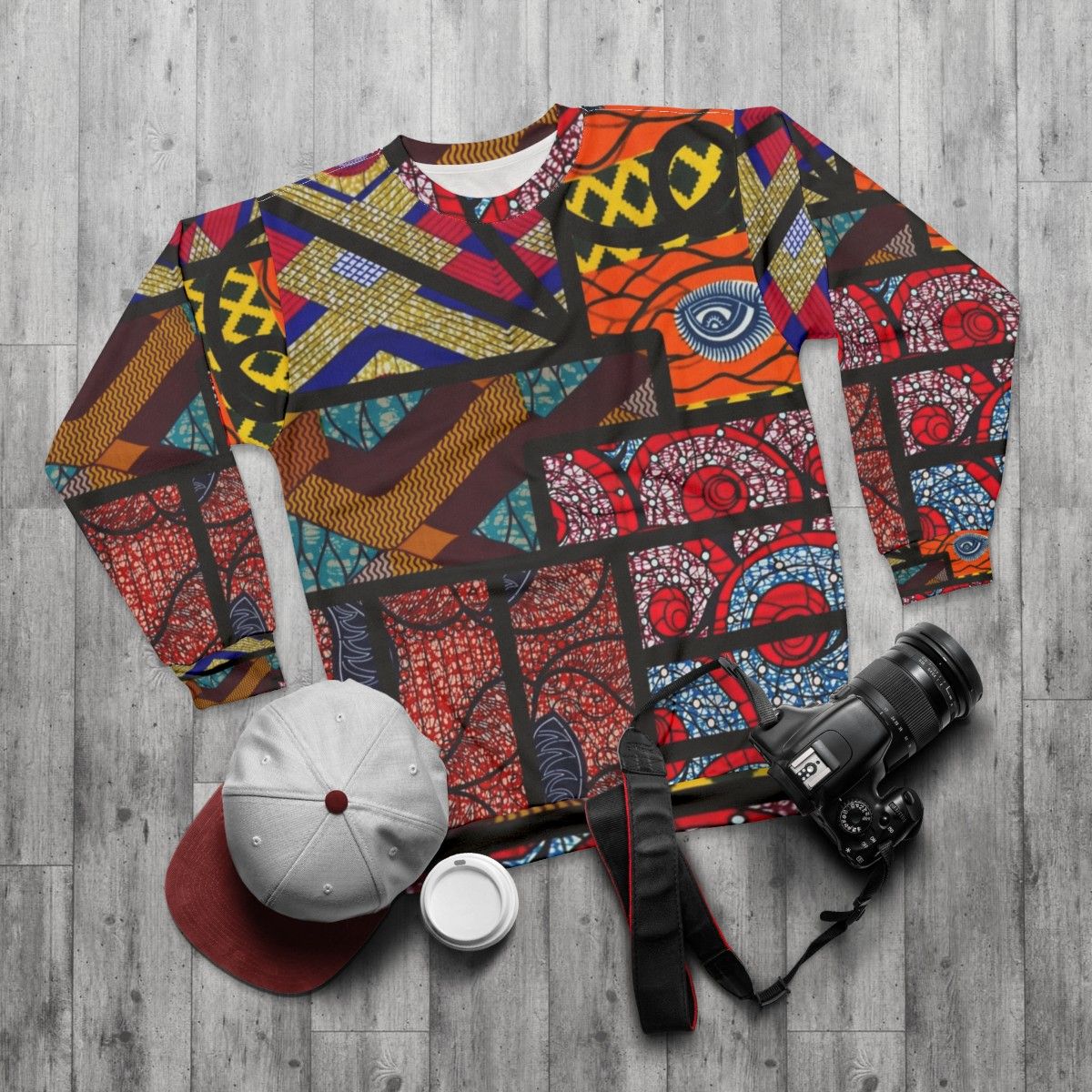 Vintage African Print Graphic Design Sweatshirt - flat lay