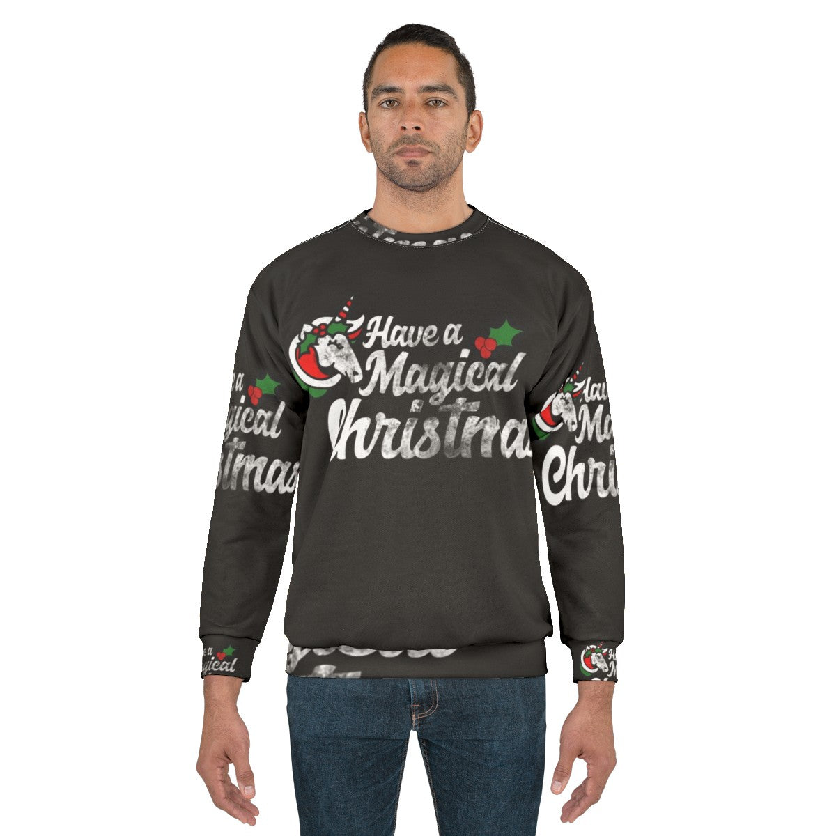 Magical Christmas Sweater with Unicorns and Retro Design - men