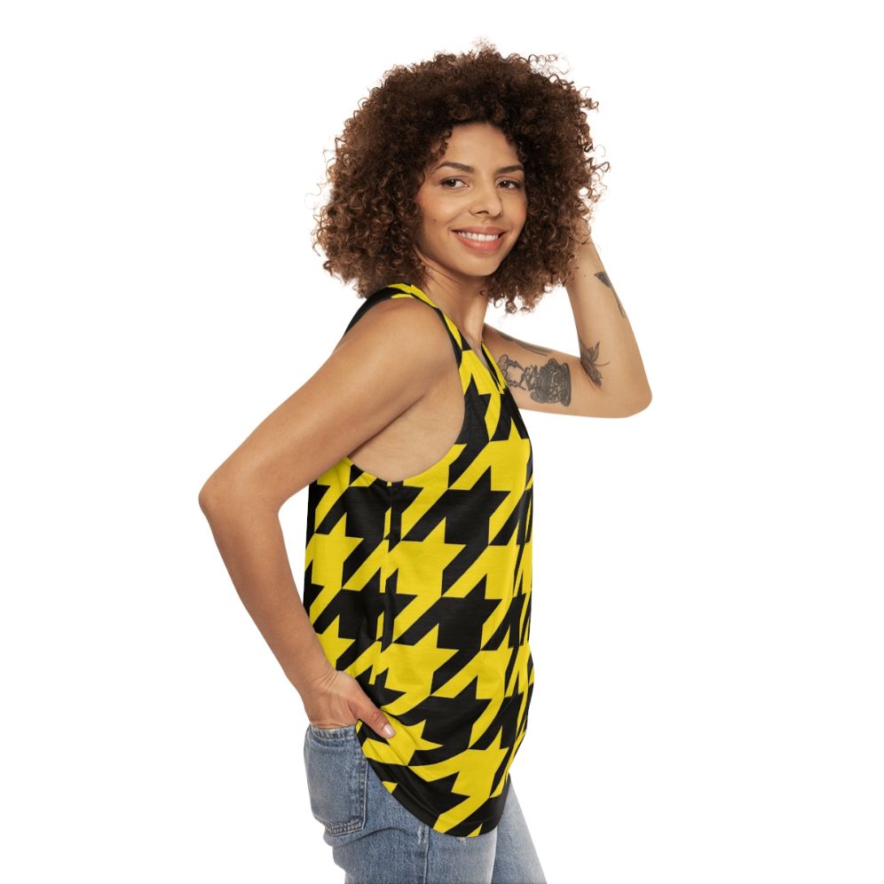 Unisex houndstooth black and yellow tank top - women side