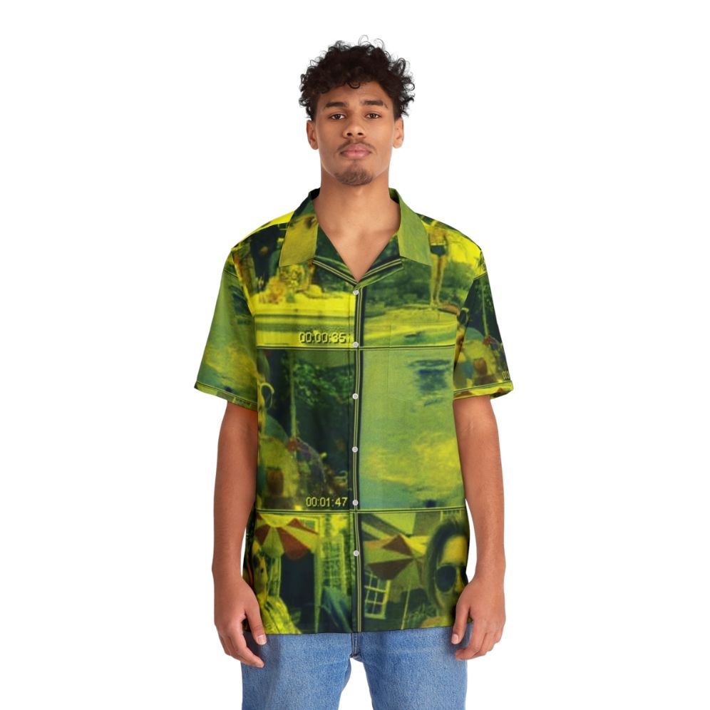 Colorful Hawaiian shirt featuring a graphic of a hot dog and a jumping frog in Albuquerque - Lifestyle