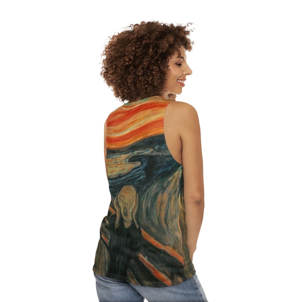 Unisex tank top featuring Edvard Munch's "The Scream" artwork - women back