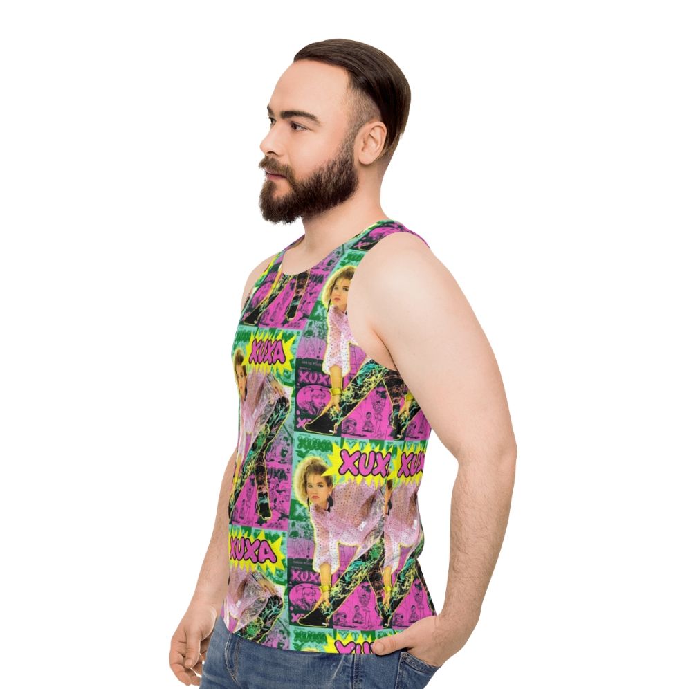 Retro Brazilian pop culture unisex tank top featuring Xuxa - men side