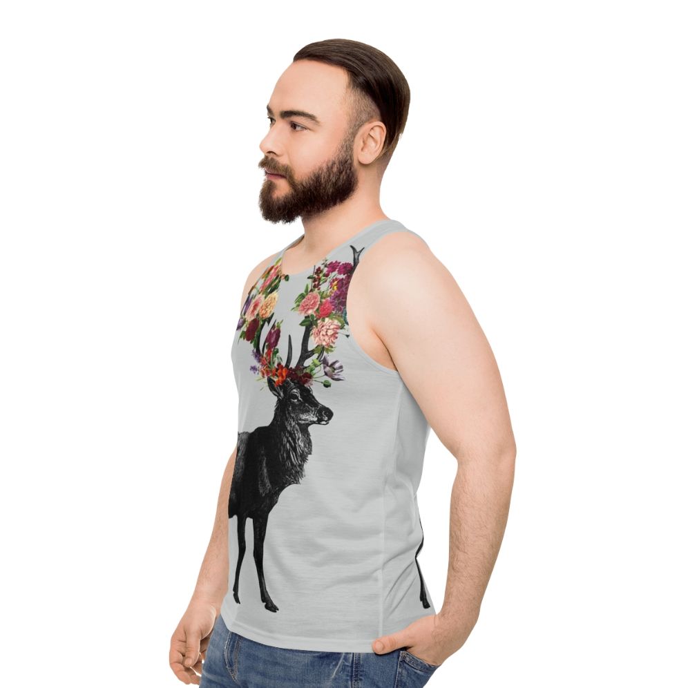 Floral spring deer design unisex tank top - men side