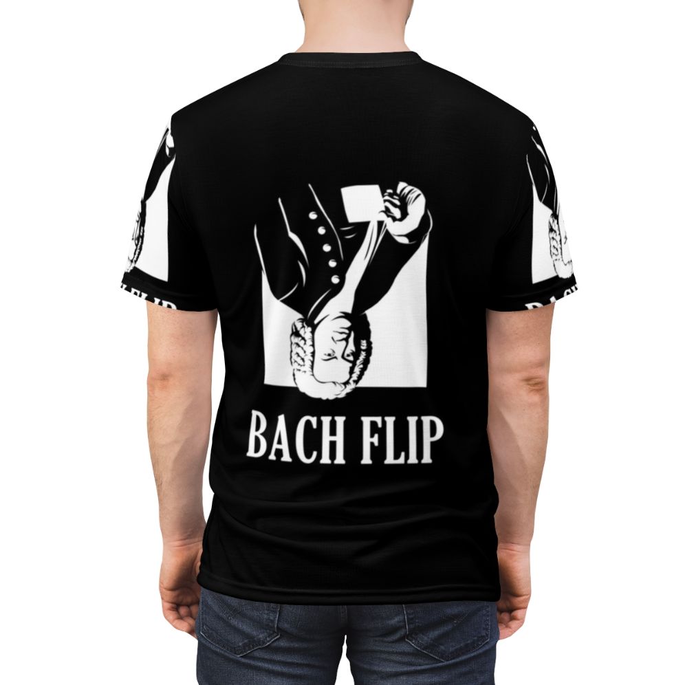 Classical music-inspired t-shirt featuring a playful "Bach Flip" pun design. - men back