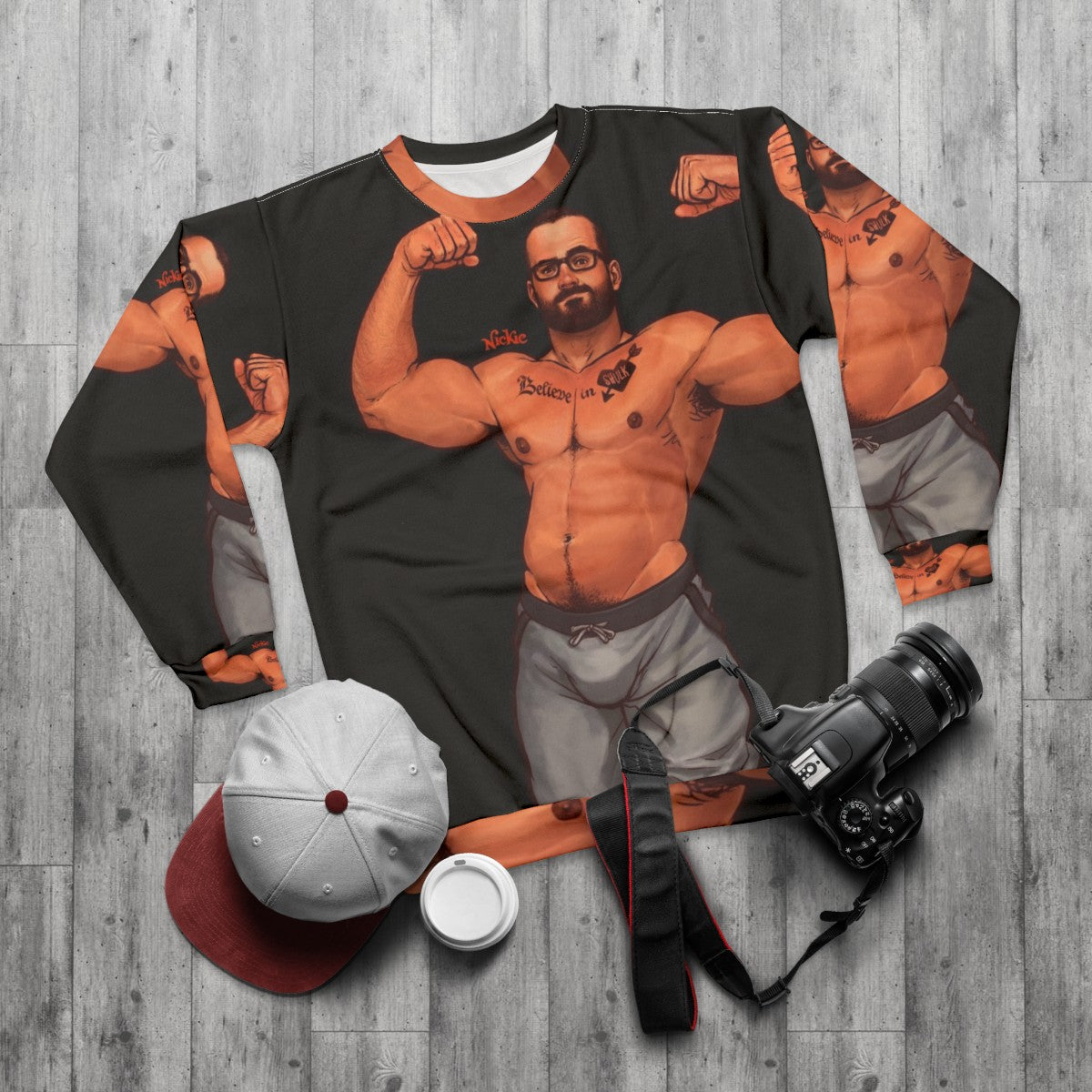 Heart Beats Sweatshirt featuring a nickiecharles bara gay lgbt male pinup design - flat lay