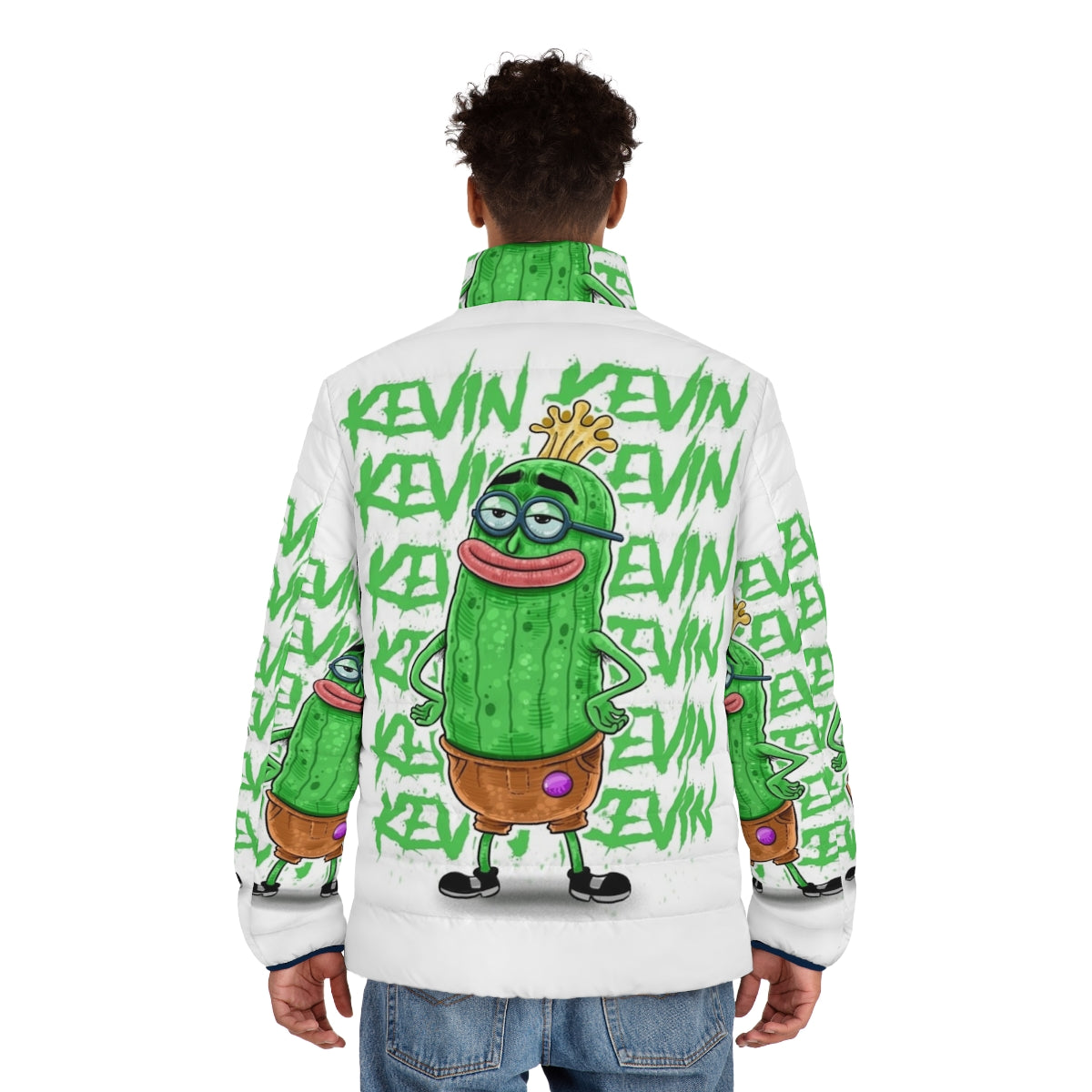 Spongebob Kevin the Sea Cucumber Puffer Jacket featuring characters from the Nickelodeon cartoon Spongebob Squarepants - men back