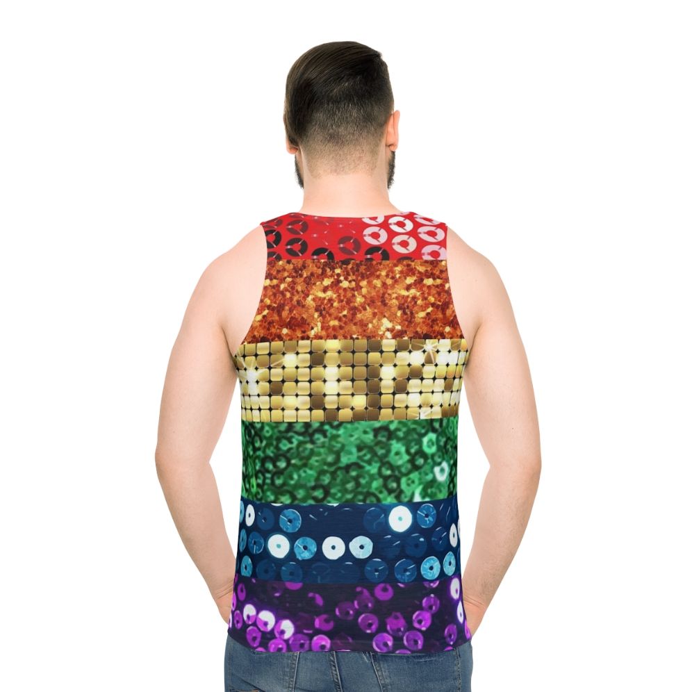 Unisex sequin pride flag graphic tank top - men back