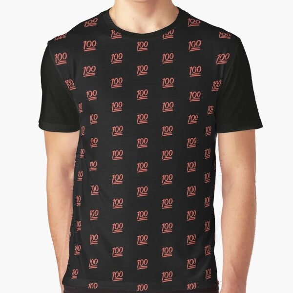100 Emoji Graphic T-Shirt in Vibrant Red Pattern