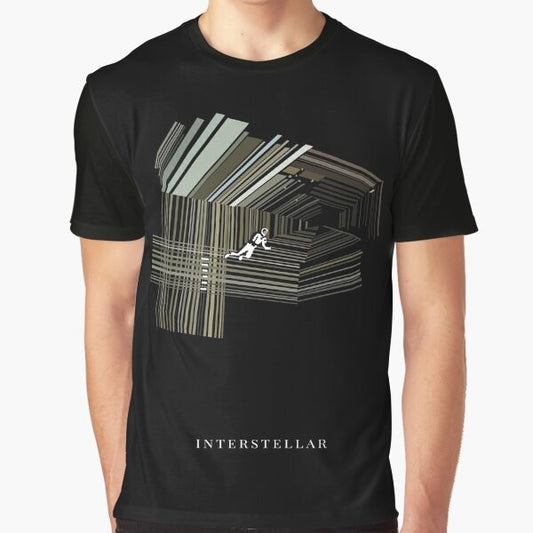 Interstellar Galaxy Graphic T-Shirt featuring a cosmic design with stars, planets, and spacecraft