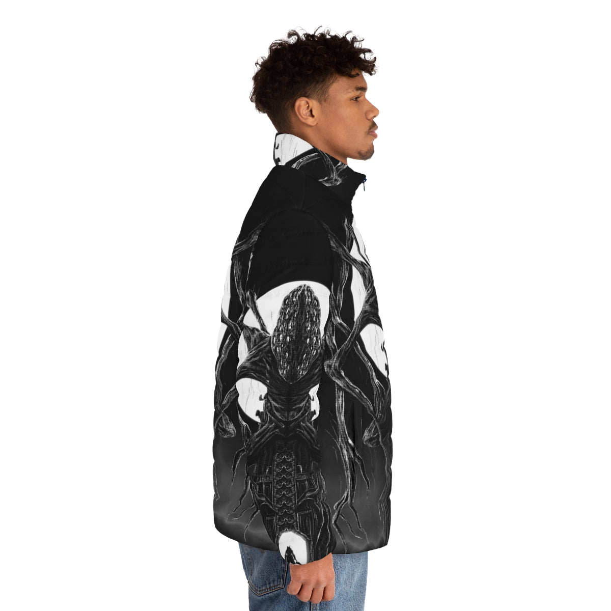 Amygdala Hunter Puffer Jacket - Bloodborne inspired outerwear with horror and fantasy elements - men side right