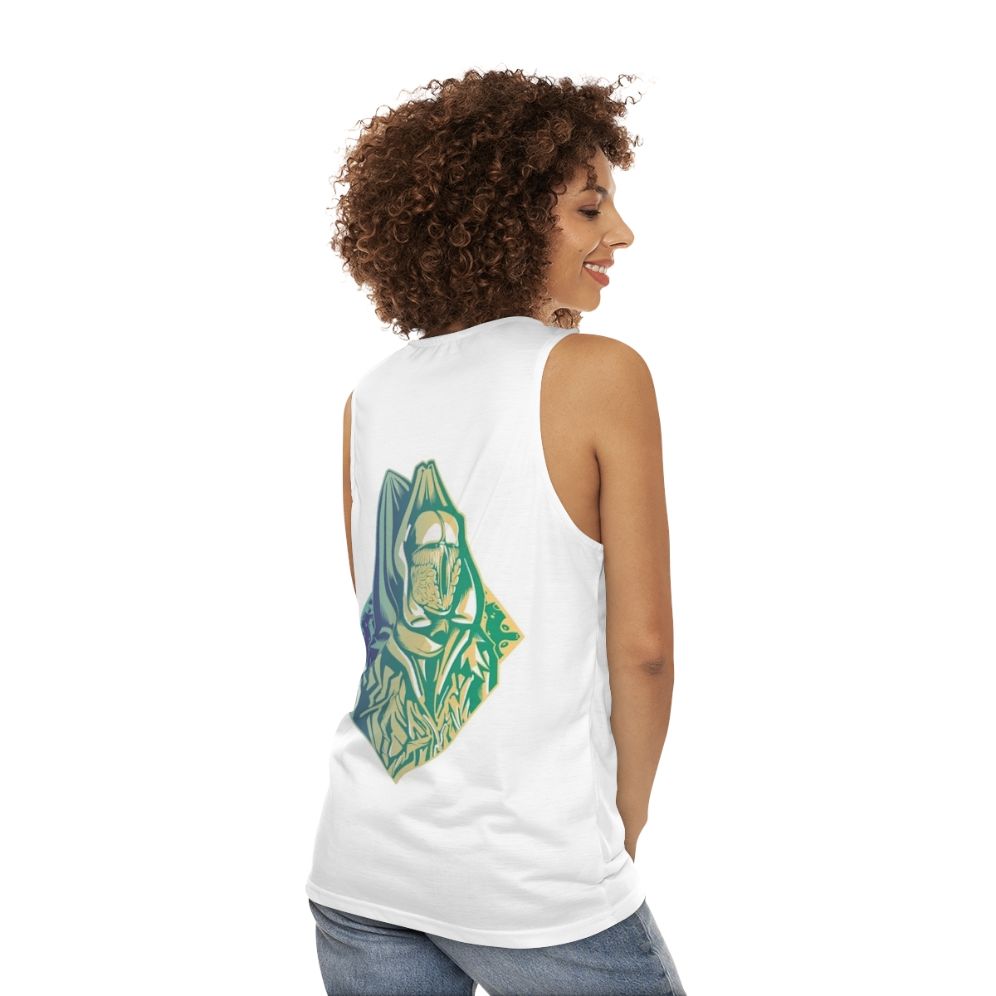 Sixth Doctor Who Unisex Tank Top with Retro Sci-Fi Design - women back