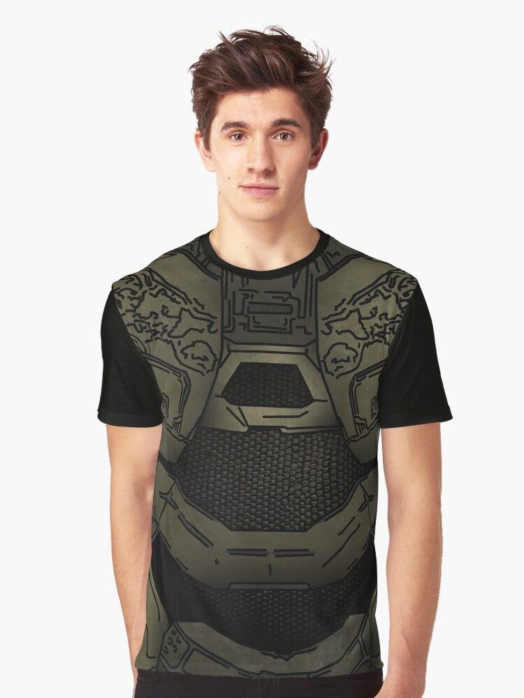 Graphic t-shirt featuring the iconic Master Chief character from the Halo video game series - Men