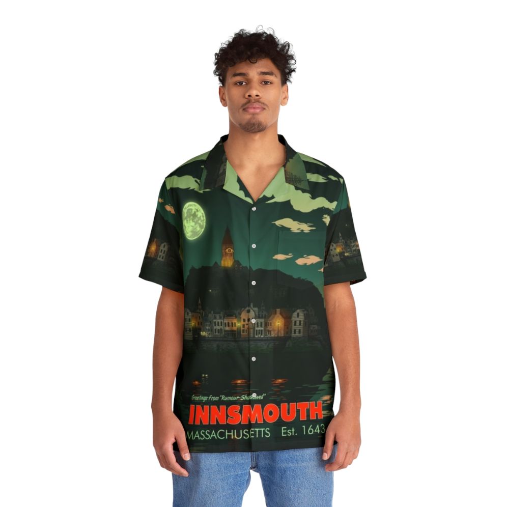 Lovecraft Innsmouth Massachusetts Hawaiian Shirt with Cthulhu Mythos Symbols - People Front