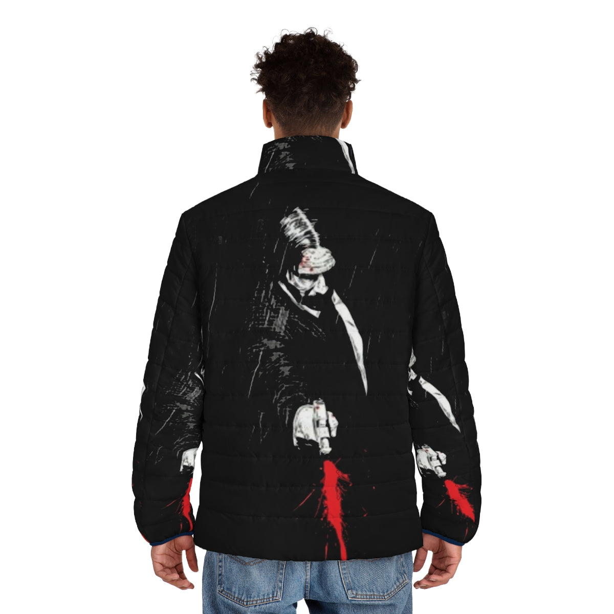 Baba Yaga Puffer Jacket in red with blood-inspired design - men back