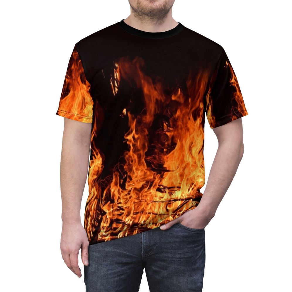 Fiery flames at night campfire graphic t-shirt - men front