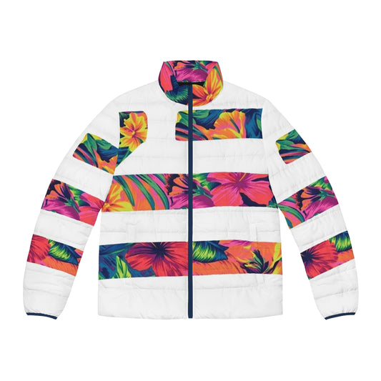 A stylish puffer jacket featuring urban and hip hop inspired designs