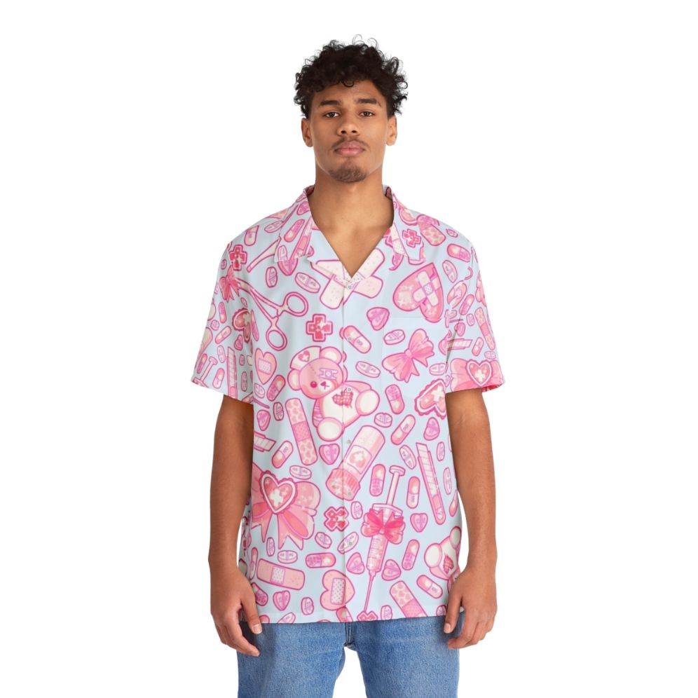 Sickly Sweet Pastel Goth Hawaiian Shirt with Medical Horror and Yume Kawaii Vibe - People Front