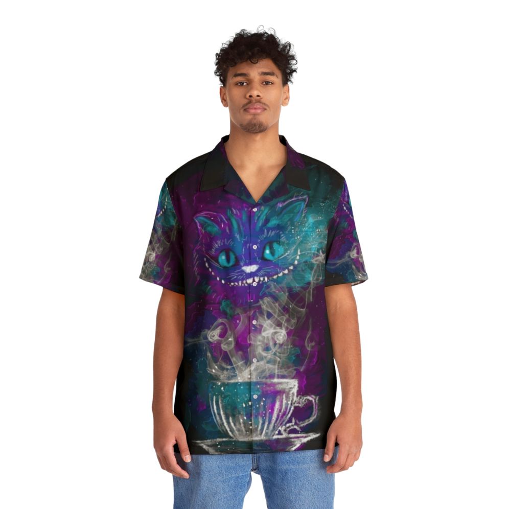 Cheshire Cat Hawaiian Shirt with Cosmic Wonderland Design - People Front