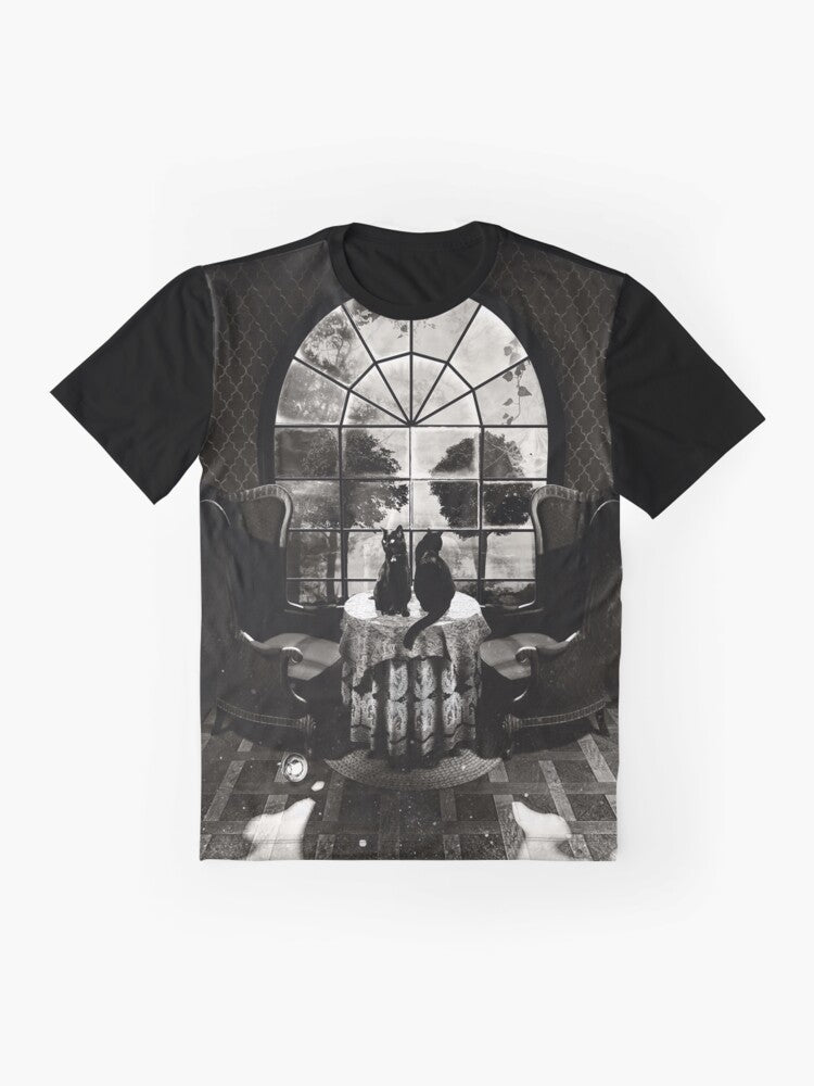 Skull graphic t-shirt with a dark, moody design for fans of horror and gothic style - Flat lay