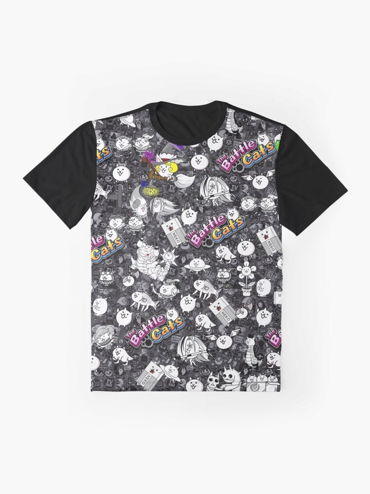 Battle Cats Graphic T-Shirt featuring a cute, kawaii cat design for gamers - Flat lay