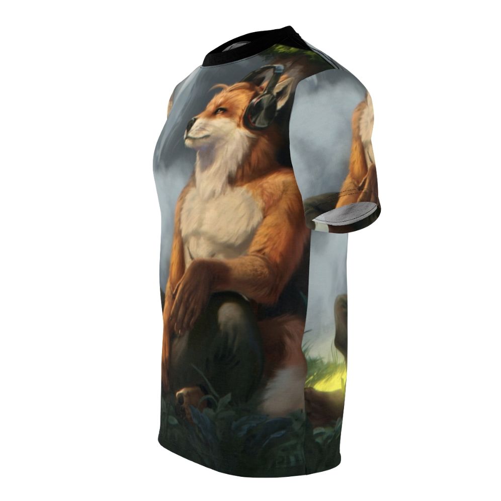 Vibrant anthropomorphic digital art t-shirt featuring a colorful fantasy animal design - men left