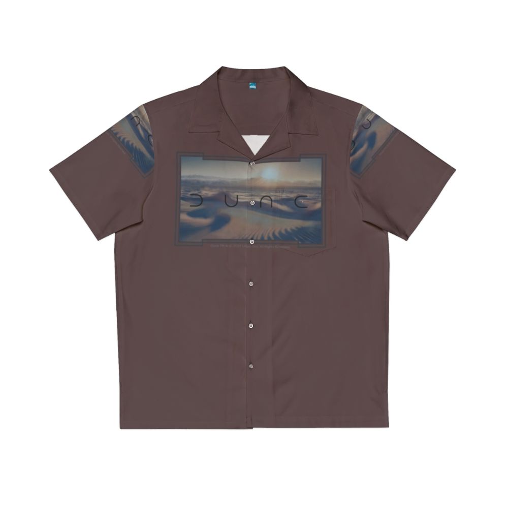 Dune-inspired Hawaiian shirt with desert theme and cinematic design