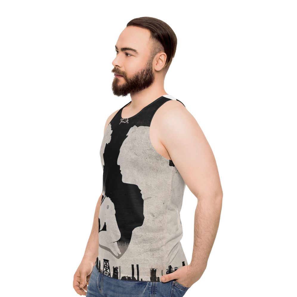 True Detective Unisex Tank Top with Minimalist Spiral Design - men side