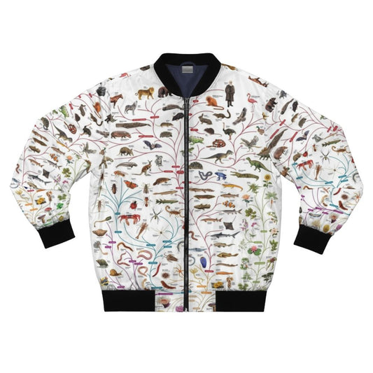 Bomber jacket featuring a design of the tree of life, representing the theory of evolution by Charles Darwin