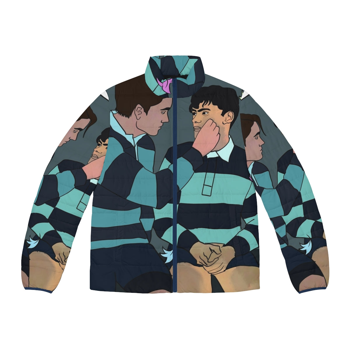 Nick and Charlie from the Netflix series Heartstopper wearing a puffer jacket