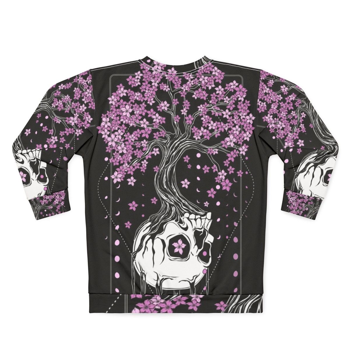 Afterlife Skull Sweatshirt with Cherry Blossom Floral Design - Back