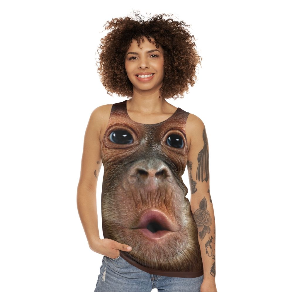 Hyper-realistic graffiti-style chimpanzee print on unisex tank top - women