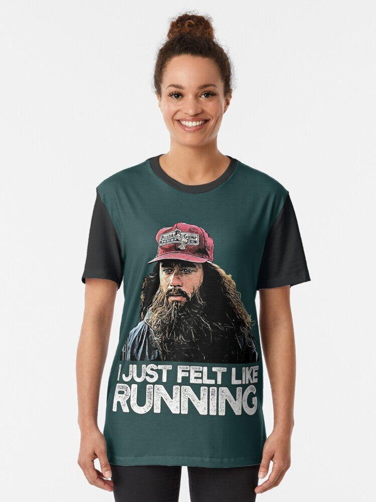 "I Just Felt Like Running" Forrest Gump inspired graphic t-shirt with a man running in a cap and beard. - Women