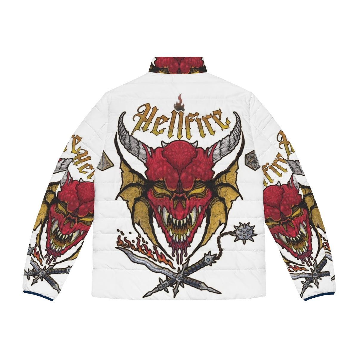 Stranger Things inspired Hellfire Club puffer jacket with focus on horror, sci-fi, and cult elements - Back