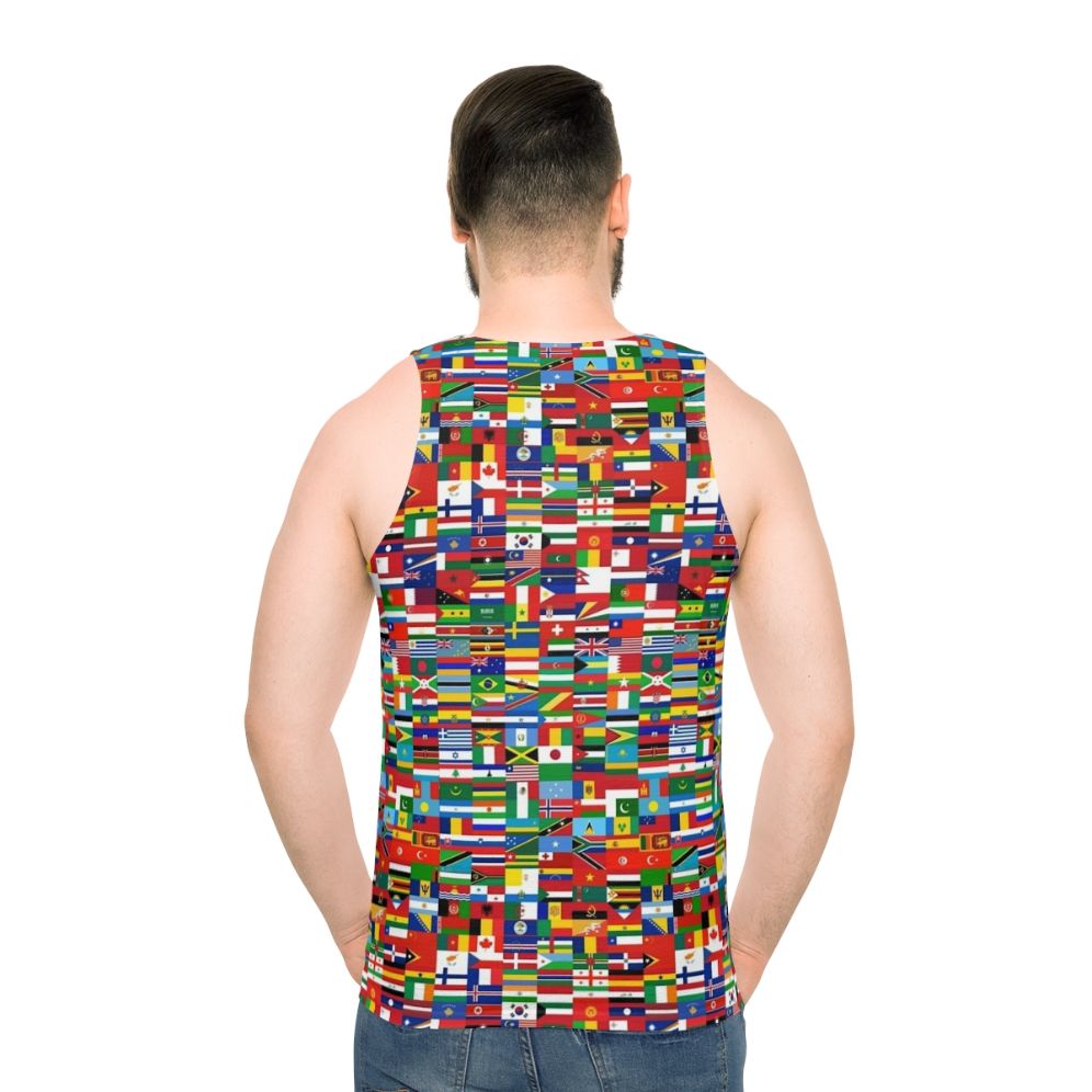 Unisex tank top featuring flags of the world - men back