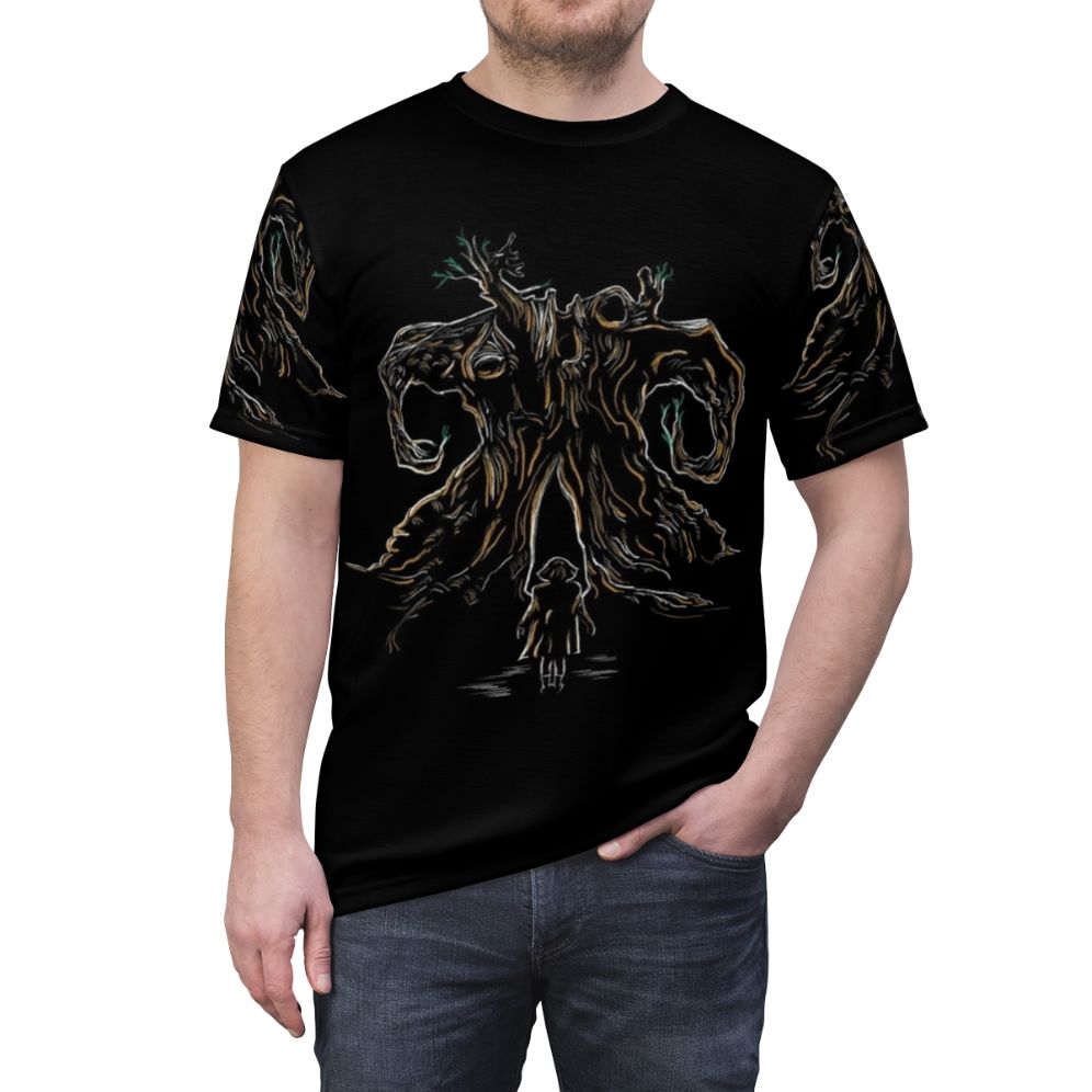 Pans Labyrinth inspired t-shirt featuring surreal, dark fantasy artwork - men front