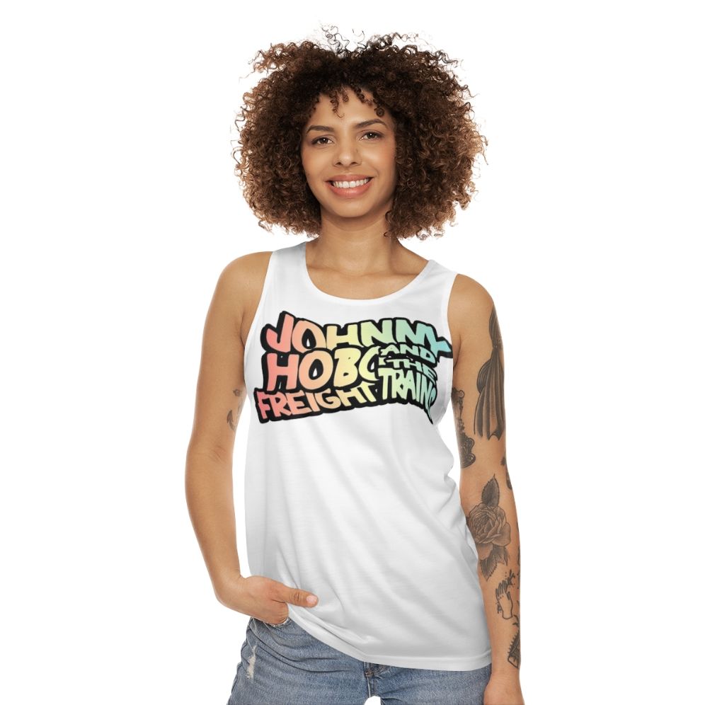 Folk punk unisex tank top with psychedelic and hippie inspired design - women