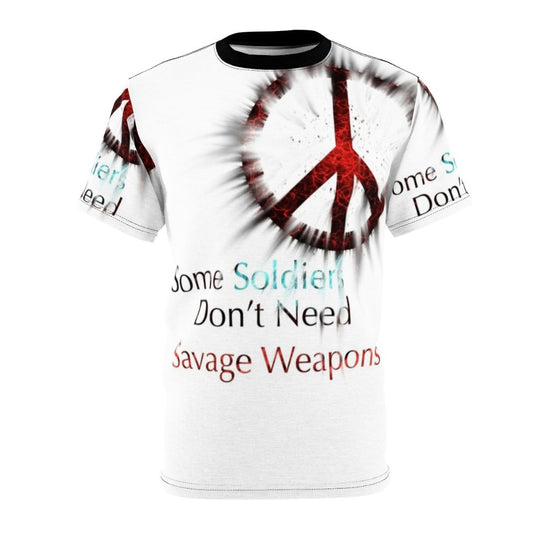 Spiritual twin flame AOP t-shirt with peace sign and fun loving superhero design