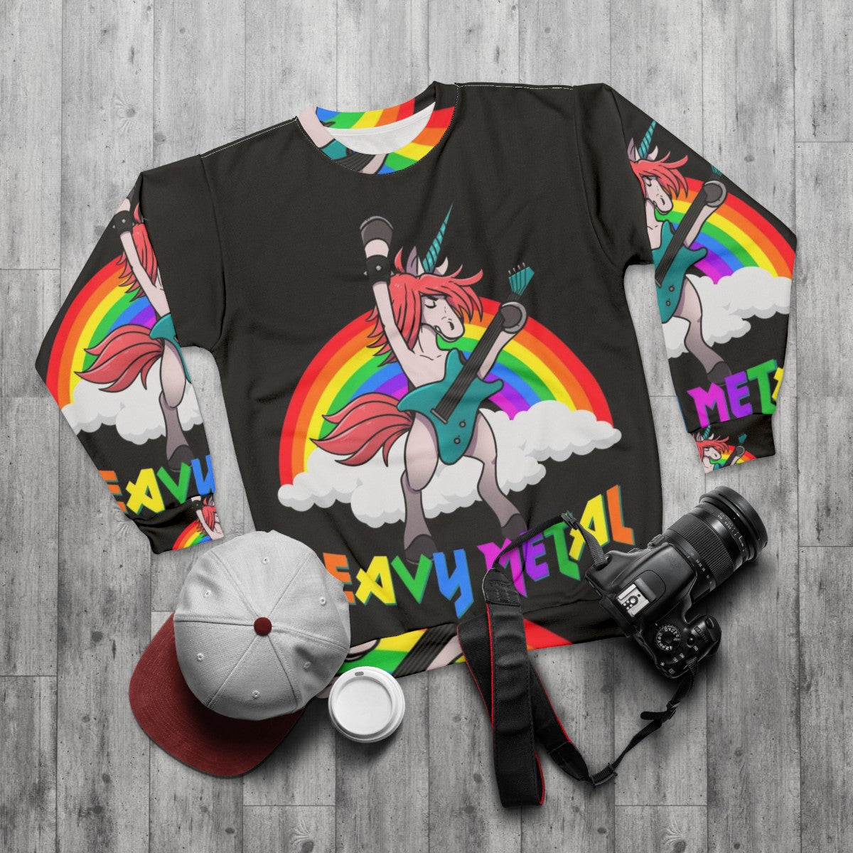 Heavy Metal Unicorn Music Guitar Sweatshirt - flat lay