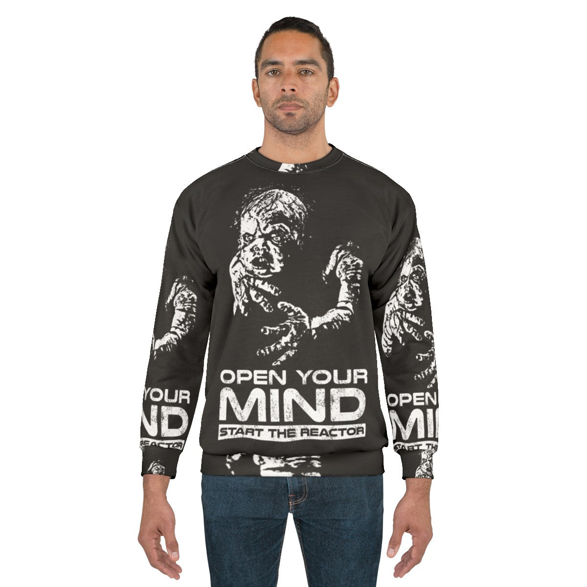 Open Your Mind Retro Sweatshirt Featuring 90s Sci-Fi Inspired Graphics - men