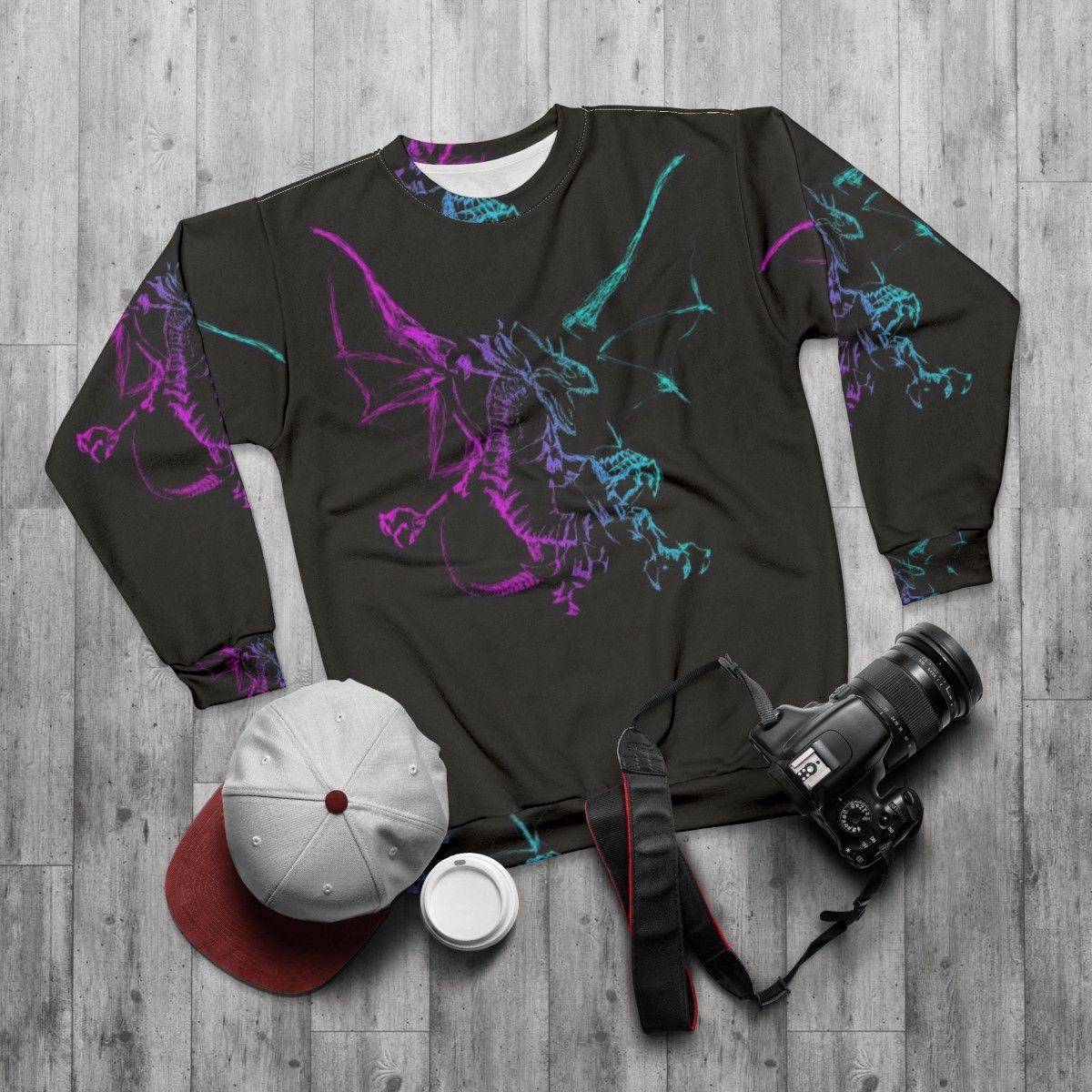 Neon mythological legendary animal design sweatshirt - flat lay