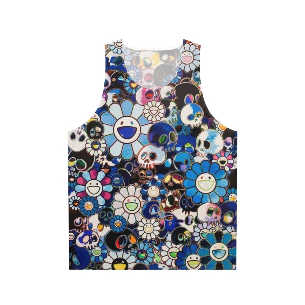 Unisex tank top with abstract floral pattern inspired by Takashi Murakami