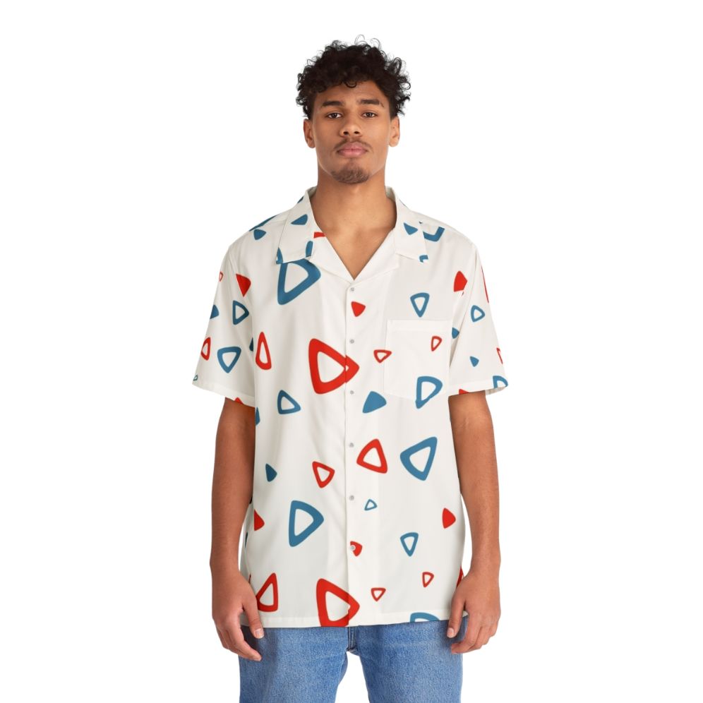 90s style blue and red triangle pattern Hawaiian shirt - Lifestyle