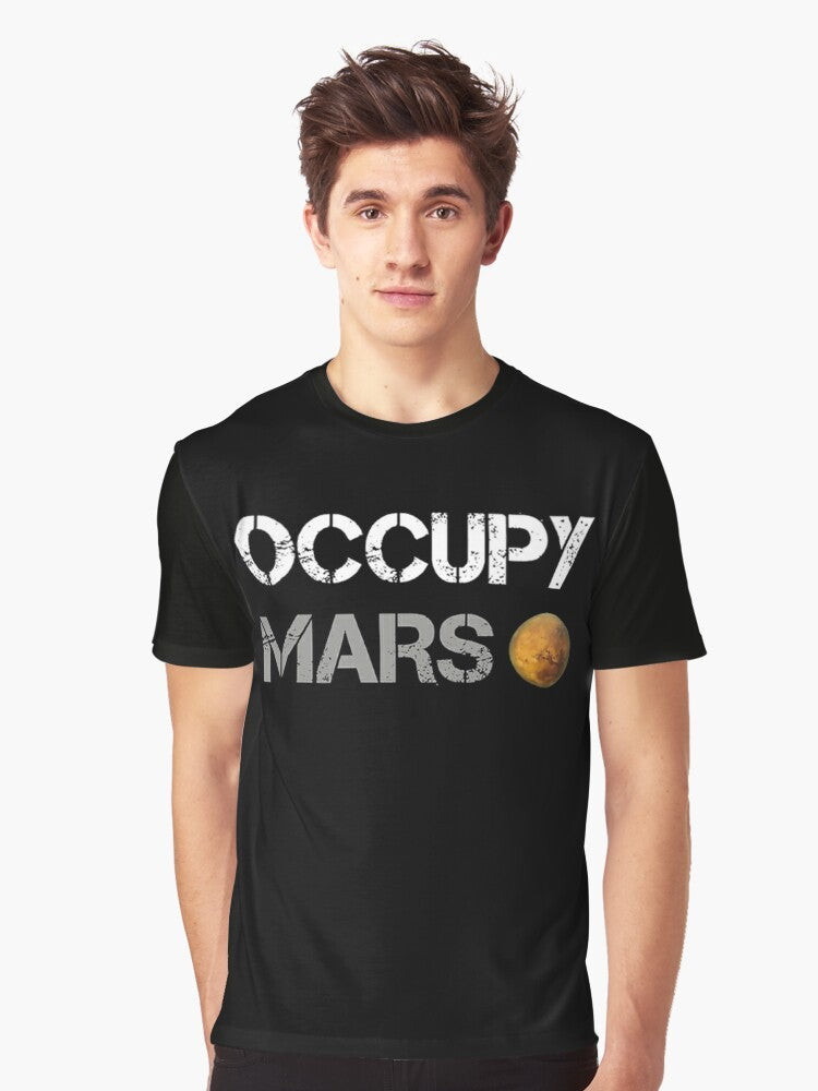 Elon Musk SpaceX "Occupy Mars" graphic t-shirt with futuristic space and cosmos design - Men